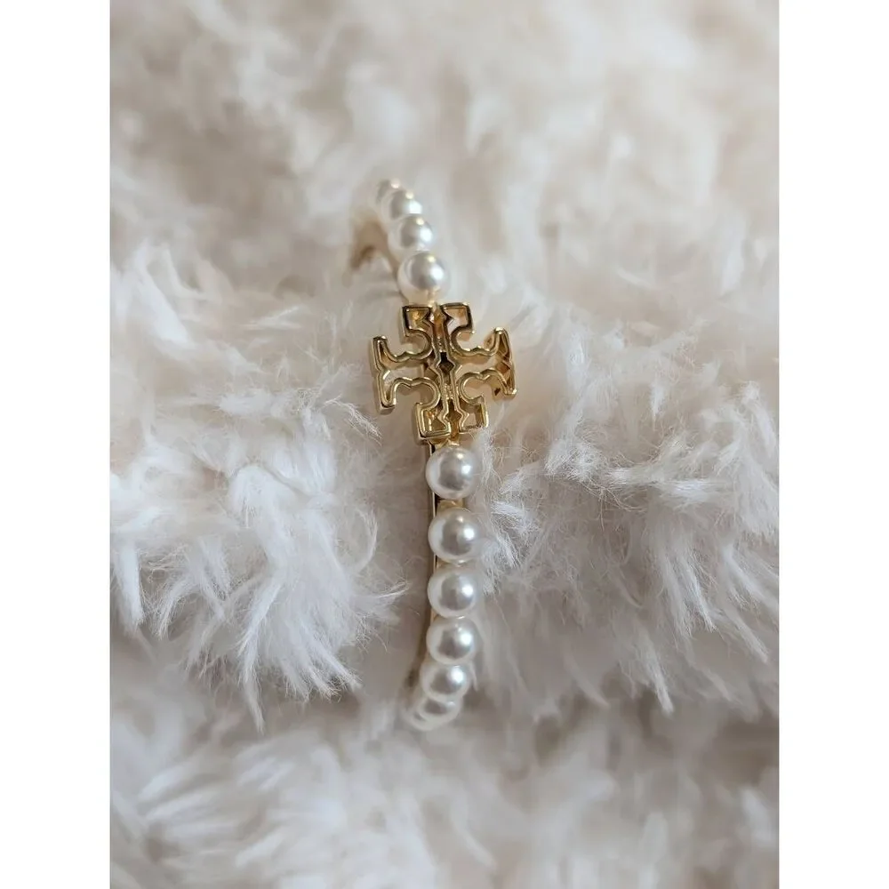 TORY BURCH Kira Gold Pearl Cuff Bangle
